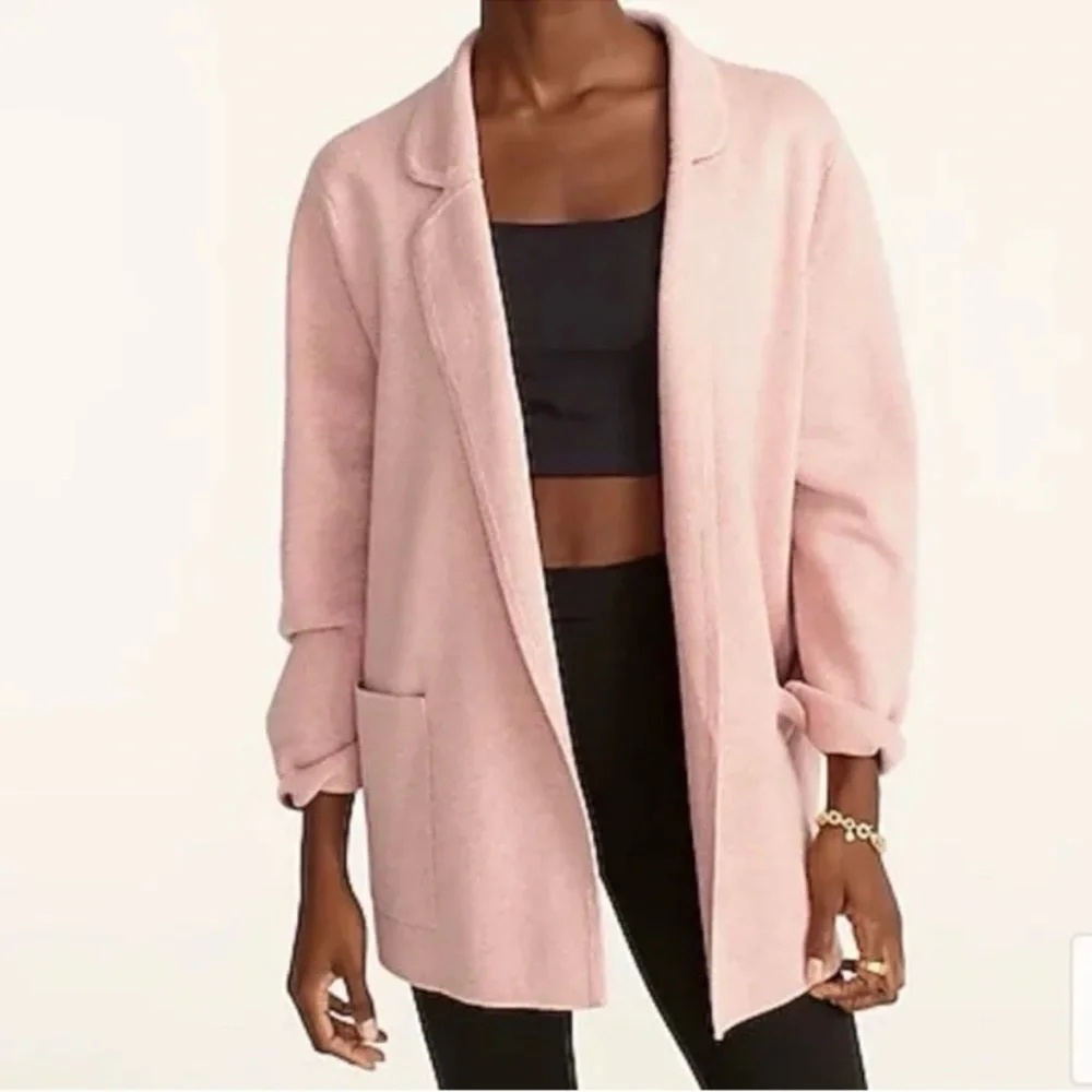 J.Crew Eloise Sweater Blazer XL Pink Open Front Cardigan Pockets Relaxed Fit